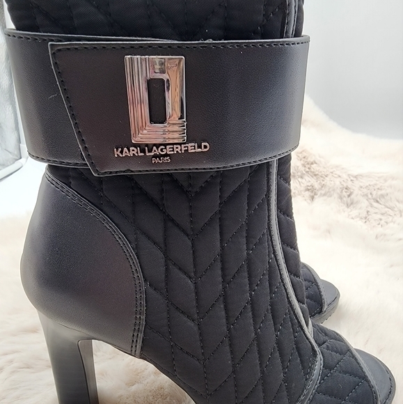 Karl Lagerfeld open toe zip up heeled boots black and silver hardware - Picture 7 of 10